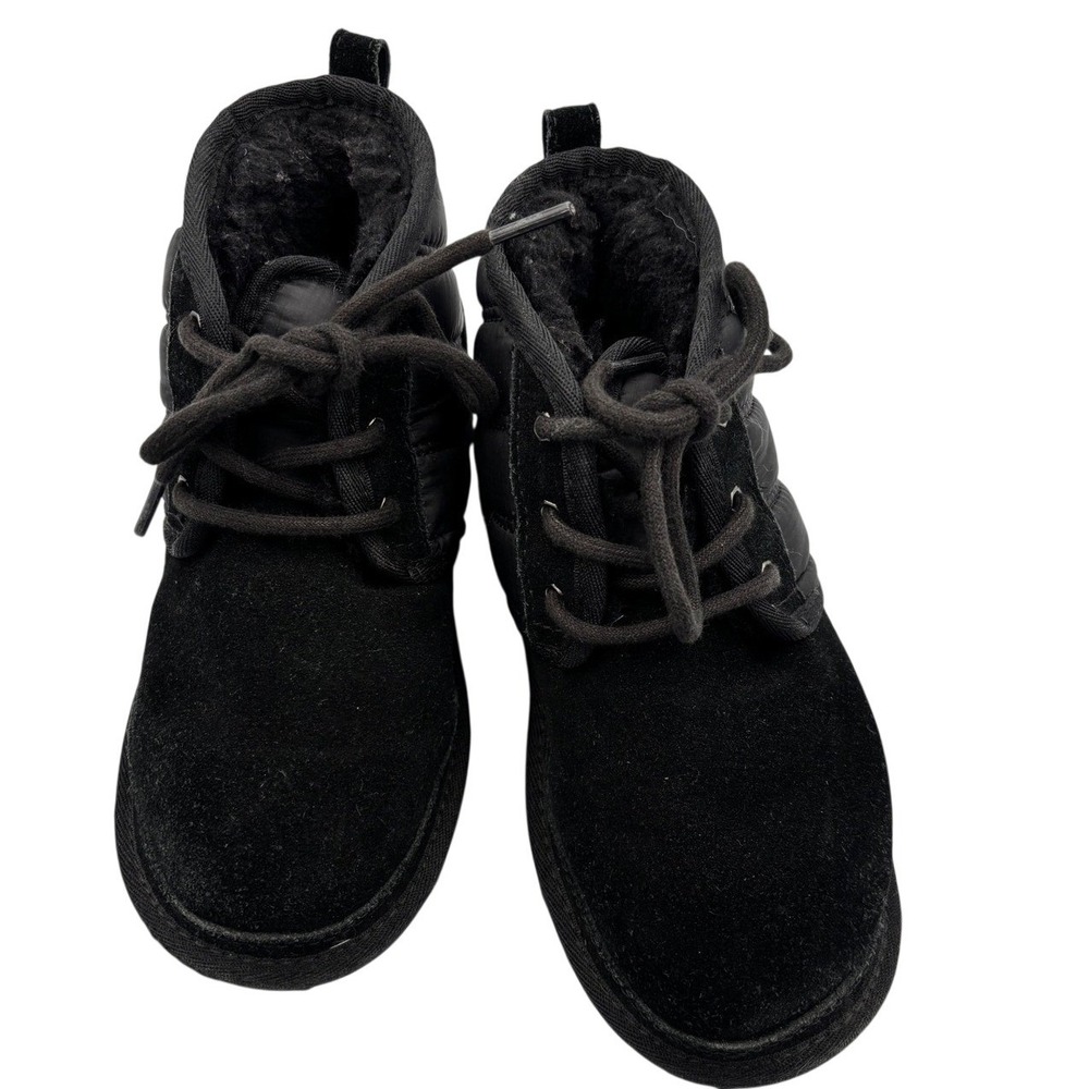 Kids UGG Black Puffer Suede Lace Up Winter Boots Size 2 Toddler
